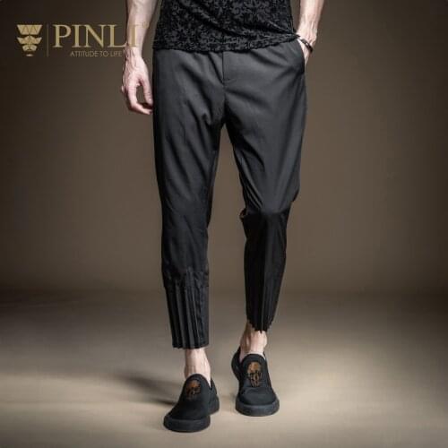 Free shipping New fashion male mens personality summer mens slim fit thin casual black cropped pants trend B202217198