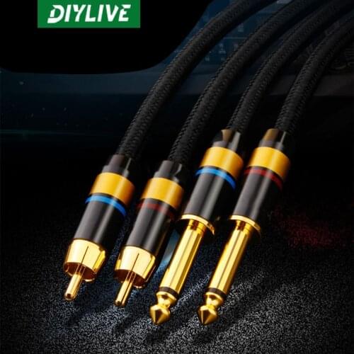 DIYLIVE 6.5-turn RCA Fever audio cable with dual 6.35-turn RCA head with 2-on-2 Lotus mixer audio cable