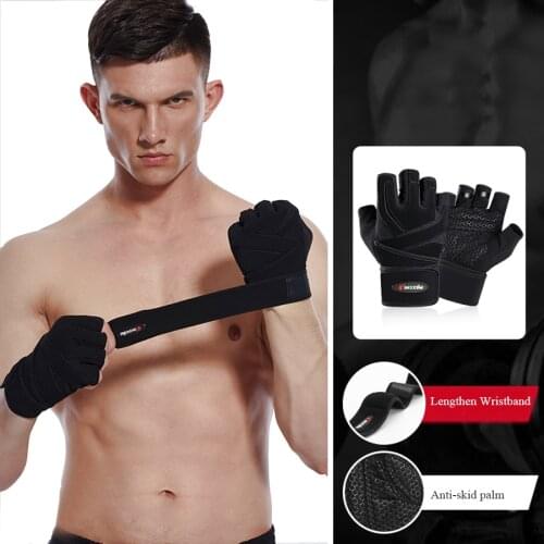Super Fiber Lengthened Wristband Breathable Gym Fitness Gloves Crossfit Weight Lifting Dumbbell Body Building Workout Gloves 1pa
