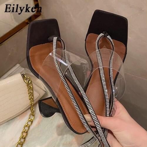 Eilyken Narrow Band Rhinestone Crystal Womens Sandals Summer Open Toe Gladiator Ankle Strap Spike High Heels Shoes Flip Flops