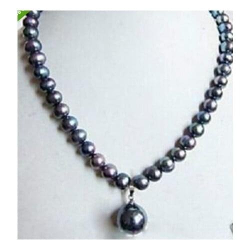 ELEGANT TAHITIAN NATURAL BLACK PEARL NECKLACE PENDAN
