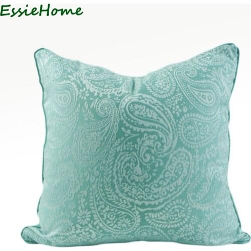 ESSIE HOME Light Green Cushion Cover Paisley Pillow Case Jacquard Light Egg Blue Cushion With Piping Edge