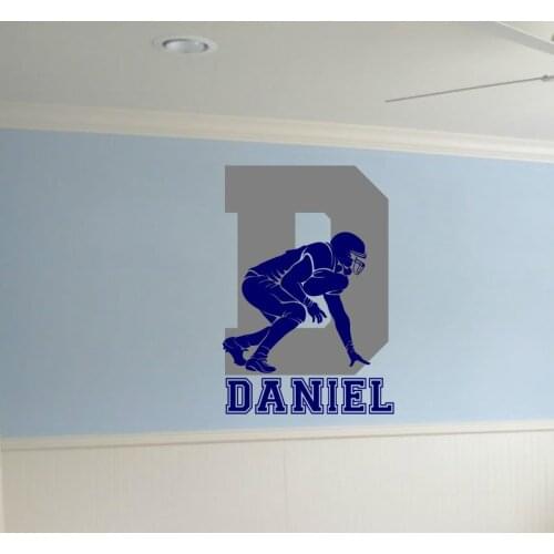 Football Wall Decal with Initial and Custom Name Removable Vinyl Wall Sticker for Kids Boys Room Wall Art Mural Muursticker A487