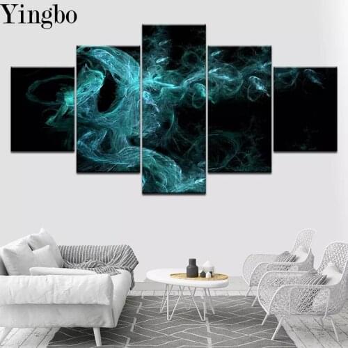 5 Panel Full square Round diamond painting Abstract Blue Smoke 5d pictures for embroidery orchid diamond mosaic 2021 Easter Gift