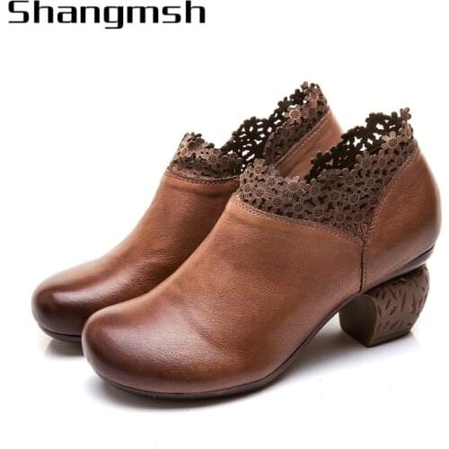Brown Wedges Pumps Flower Lace Platform Pump Shoes High Heels shoes female pumps women shoes chaussure femme talon 19669