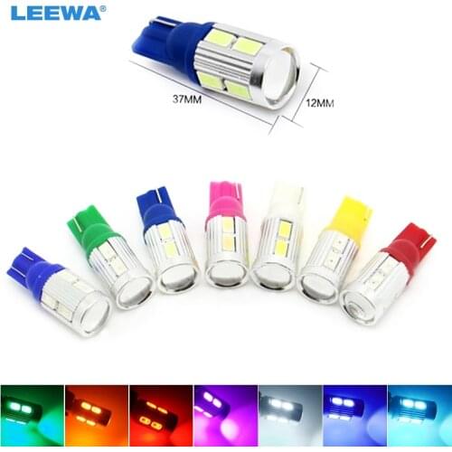 LEEWA 100pcs DC12V T10 194/168 Wedge 10-SMD 5630 Chip Car LED Light Bulb With Lens 7-Color Green/Blue/Red/White/lce blue #CA3044