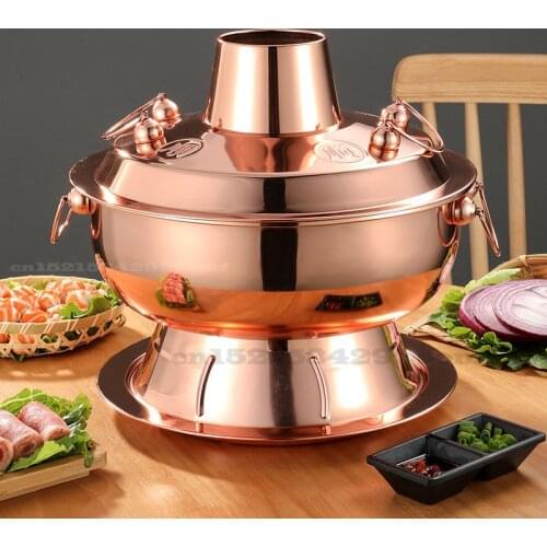 30CM Thickening Copper Hot Pot Home Large Capacity Electric Charcoal Dual-use Hot Pot Sturdy Durable Anti-scalding Easy To Clean
