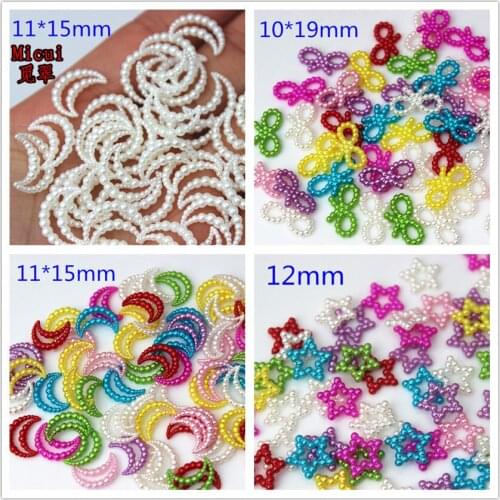 Micui 100PCS Pearl Imitation Bowknot Stars Moon ABS Beads Garment Headwear Decor Supplies DIY Sewing Accesories MC393