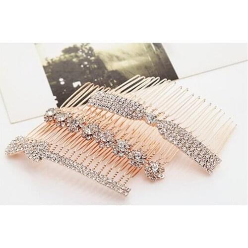 Many Style Rose Gold fashion Crystal Flower Bridal Hair Comb Love Bow Hair Jewelry Clip Headdress Wedding Hair Accessories