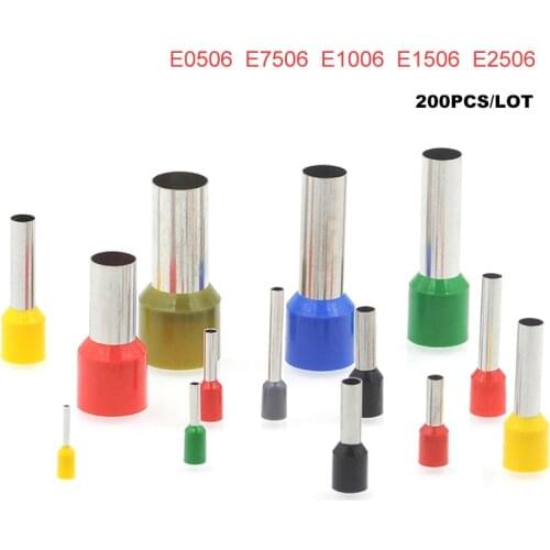200Pcs Tube Crimp Terminals Insulated Cord End Electrical Wire Connector E0506~E2506 Cable Brass Ferrules VE 0.5-2.5mm2 22-14AWG