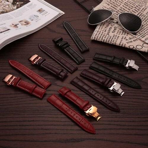 Wholesale 50PCS/Lot Watches Strap Genuine Calf Leather WatchBand For Women 12 16 18 20 22 24 High quality Deployant Clasp Buckle