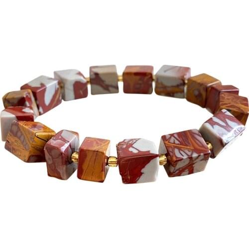 Wholesale Red White Pattern Square Natural Stone Bracelet Sugar Cubes Shape Bead Bracelets For Women Men Fashion Crystal Jewelry