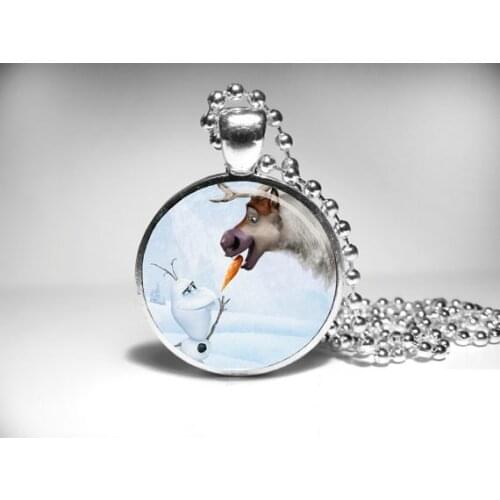 Steampunk Necklace Handmade Movie Sven Olaf Necklace 1pcs/lot Bronze Or Steel Glass Pendant Jewelry Gift Men Women Chain New