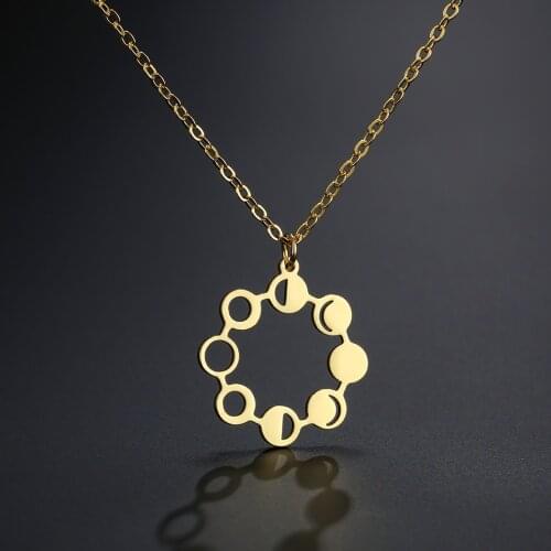 Kinitial Stainless Steel Moon Round Necklaces & Pendants for Women Statement Neck Clavicle Chain Choker Necklace collare Jewelry