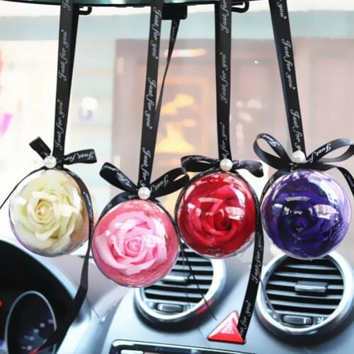 Car Pendant Everlasting Rose Hanging Ornaments Automobiles Rearview Mirror Suspension Soap Flower Decoration Car Accessories