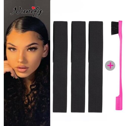 3Pcs/Lot Elastic Headband With Velcro Edge Grip Band With 1Pcs Edge Comb Velcro Headband For Closure Frontal Wigs Lay Down