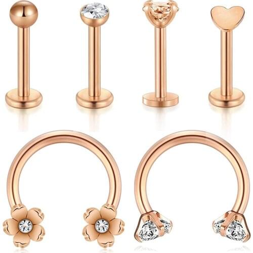 JFORYOU Cartilage Tragus Earrings 16G Stainless Steel Labret Monroe Medusa Lip Ring Rook Helix Earring