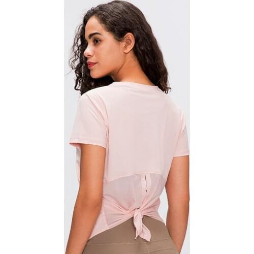 Yoga Sport T-shirt Women Back Mesh Patchwork Loose Fit O-neck Workout Running Tee Tops Fitness Short-Sleeved Shirts