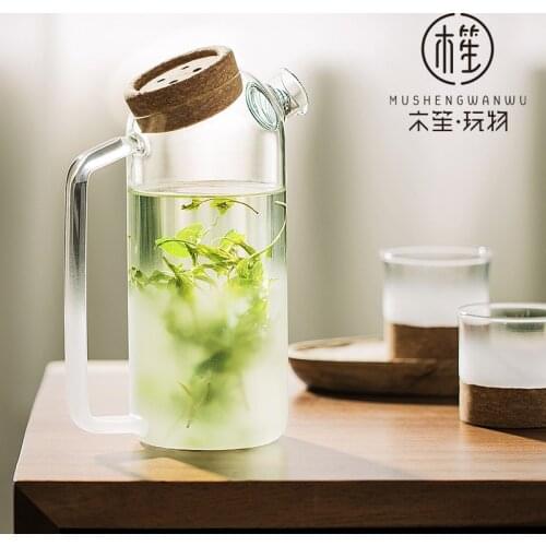 Glass Water Pot Cold Water Bottle Handle Water Kettle Transparent Heat Resistant Juice Teapot Pitcher Water Jug Kettle 1.2L