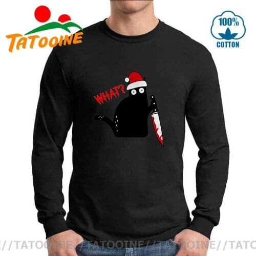 Tatooine Funny Black Santa Cat What T shirt men Long Sleeve Interesting Christmas Holding Knife Murderous Cat T-shirt X'mas gift