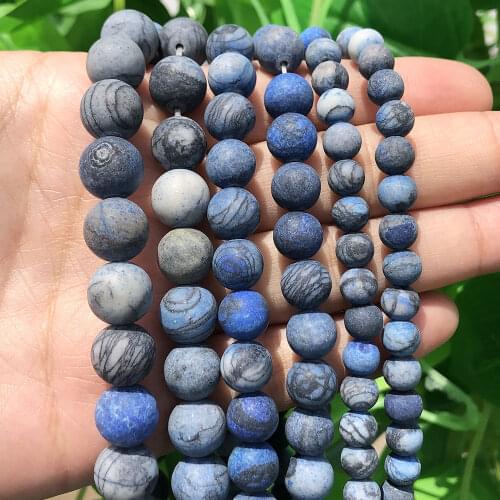 Dark Blue Black Web Jaspers Round Beads Natural Stone Bead for Jewelry Making Loose Spacer Beads Diy Bracelet Necklace 6/8/10mm