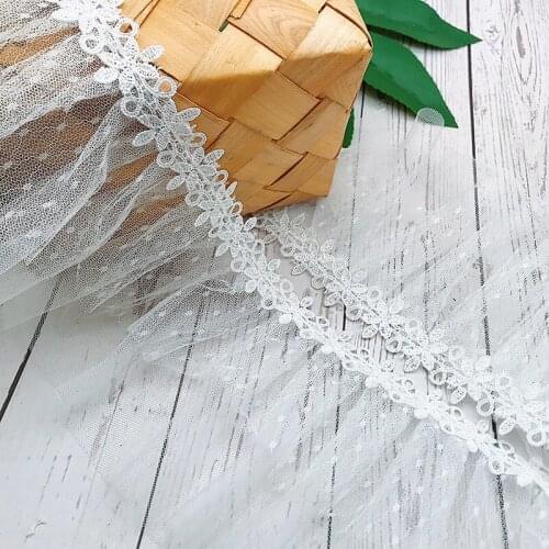 1Yard Pleated Embroidery Applique Tulle Lace Ribbon Mesh 13cm Guipure Dot Lace Fabric Sewing Accessories For Dress Clothes PY-17