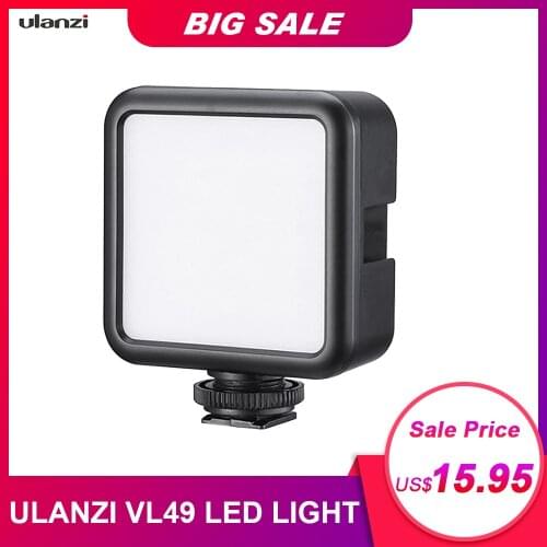 Ulanzi VL49 6W Mini LED Video Light Built-in 2000mAh Battery 5500K Photographic Lighting for Canon Nikon Sony DSLR Camera