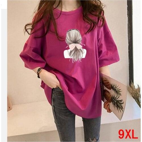 Large size womens T-shirt plus size 6XL 7XL 8XL 9XL summer round neck short-sleeved casual loose large size red T-shirt top