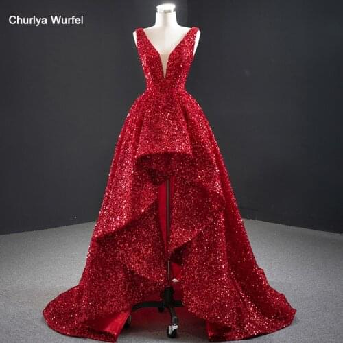 J67126 Evening Dresses send accessary Burgundy Sequin Custom Formal high low Party Dresses Women Evening Dress