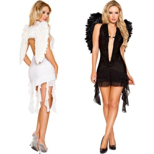 2 Color Hot Popular Black White Sexy Angels Costume Halloween Cosplay Lingerie Dress Women Fallen Angel Costume Carnival Costume