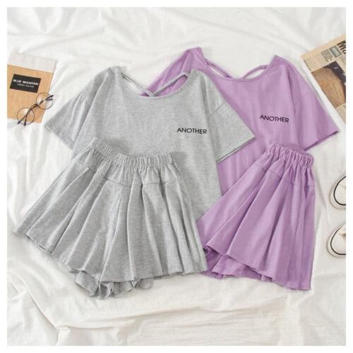 Suit 2021 New Style Female Summer Korean Loose Casual Sportswear Short Sleeve + Culottes Two-piece Suit