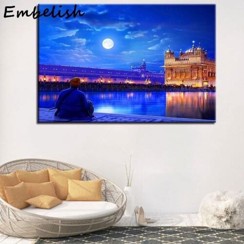 1 Pieces Night Landscape Pictures For Living Room India Golden Temple HD Canvas Painting Home Decor Wall Art Posters