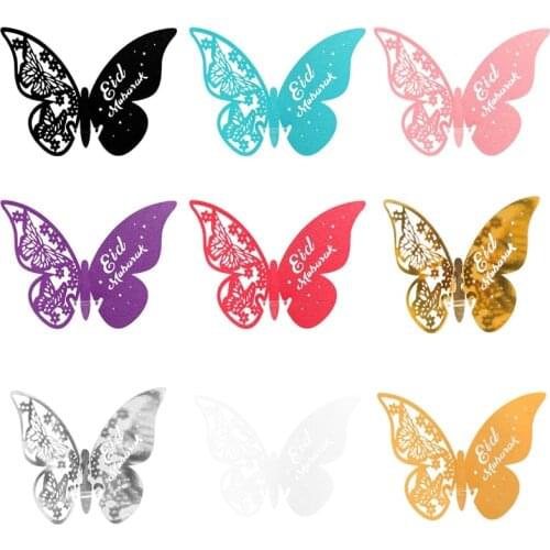 100Pcs Butterfly Number Name Paper Place Cards Wine Glass Cup Card Eid Mubarak
