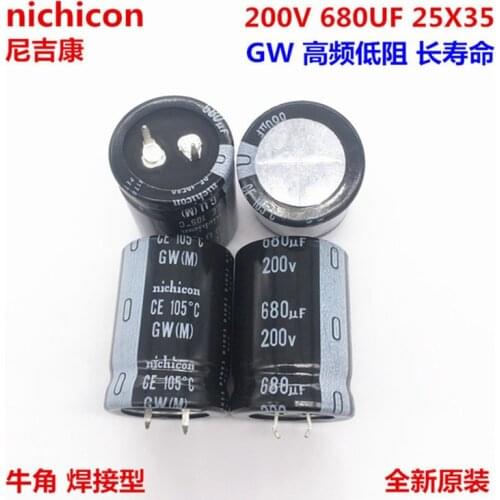 2PCS/10PCS 680uf 200v Nichicon GW 25x35mm 200V680uF Snap-in PSU Capacitor