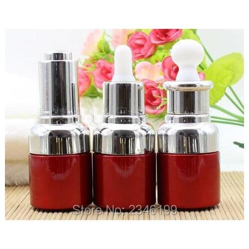 20ML 20G Glass Essential Oil Bottle, Red Color With Silver Cap Plastic Dropper Packing Vials, Glass Purfume Bottle, 18pcs/lot