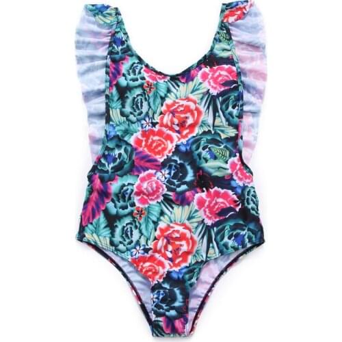 2018 women sexy bikinis one piece swimwear floral Ruffles Backless swimsuit Push-up Padded femme Brazilian Monokini Bathing Suit