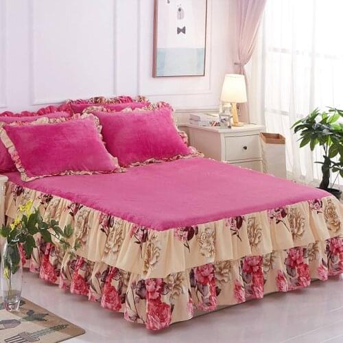 2020 new products Thickened warm flannel Bedspread Fitted Sheet Pillowcases 2/3pcs princess Double Ruffle lace Bedding Bed