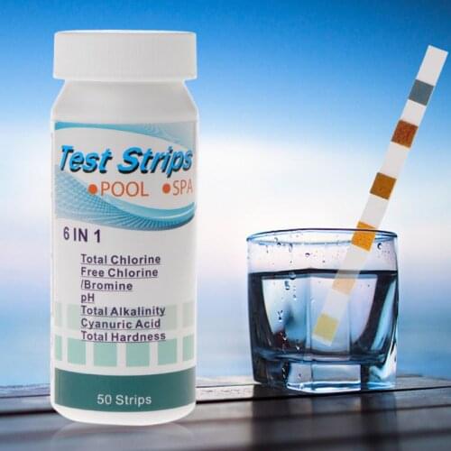 50pcs 6 in 1 SPA Water Quality Test Strips Pond Test Paper Chlorine PH Alkalinity Water Hardness Meter For Swimming Pool