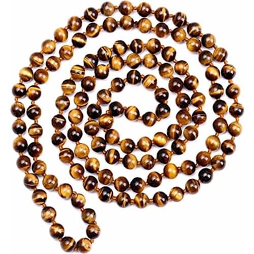 8mm Natural Tiger Stone Long Beaded Pray Necklace Wrap Bracelet Handmade Jewelry for Women Men