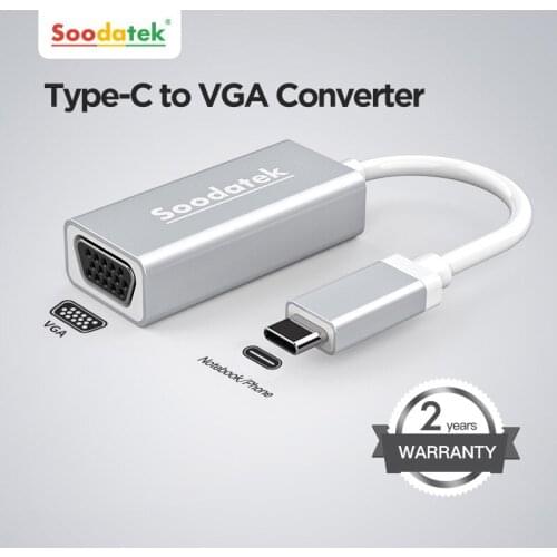 Soodatek USB 3.1 Type-C to VGA Adapter, USB C(Type C) to VGA 1080P Adapter Cable for Projector, TV, Smartphones and More