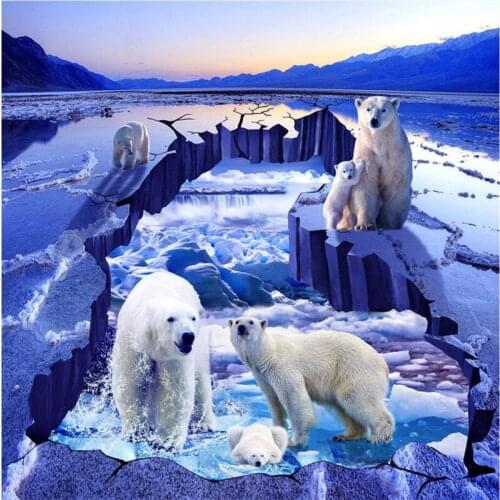Beibehang Custom wallpaper mural photo polar bear glacier iceberg river 3D to draw three-dimensional painting wall paper