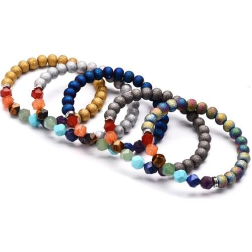 5 Colors Handmade Natural Stone Cut Face Energy Crystal Strand Charm Bracelet Yoga Healing 7 Chakra Bracelet for Women Men