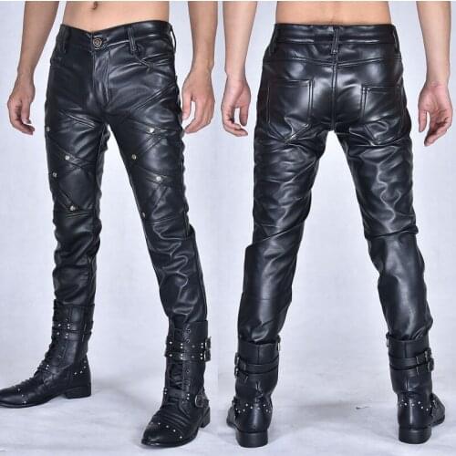 Mens Brand Motorcycle PU Faux Leather Pants Female High Quality Pencil Trousers Slim Fit Soft High Street Korean Fashion Male