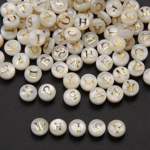 8mm White Letter Natural Shell Beads Round Flat Alphabet Spacer Bead For Jewelry Making Handmade Diy Bracelet Necklace Accessory