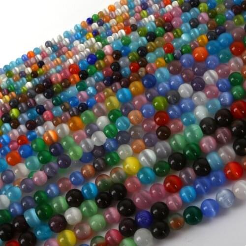 4/6/8/10mm Mixed Color Approx 40-100pcs Glass Beads Round Opal Natural Cat Eye Beads For Bracelet Earrings Jewelry Making DIY