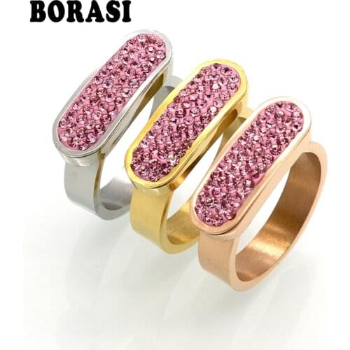 Solid Fashion Flat Tag Ring Punk Finger Ring Gold Color Lucky Crystal Ring For women Stainless Steel Ring Jewelry Wholesale