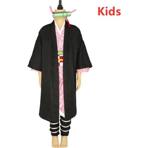 Kids Kamado Nezuko Haori Fullset Cosplay Costume with Small Bamboo Tube