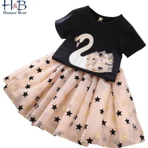 Humor Bear Girls Dresses Outfits Birthday Party Baby Girl Clothes Princess Cartoon Baby Kids Dress Children Clothing Sets