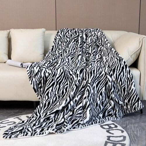 Nordic rabbit fur striped double blanket bedding four seasons printing blanket throws blankets for beds