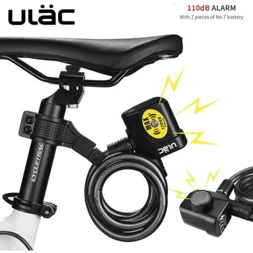 ULAC Bicycle Electronic Alarm Lock Bicycle Lock Cycling 110DB Loud Cable Mtb Bike Anti-Theft Locks Road Bike Safe Wire Locks